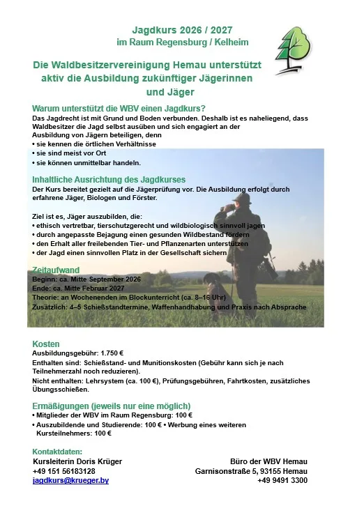 Flyer Jagdkurs 2026/2027 der WBV Hemau