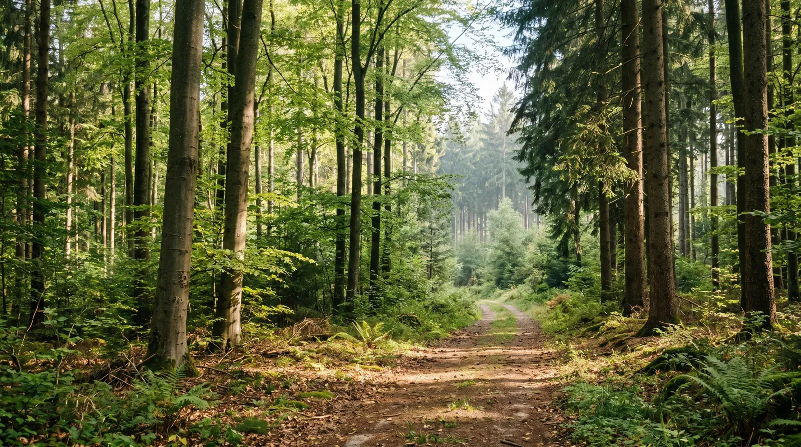 Gepflegter Mischwald mit Waldweg in der Region Hemau